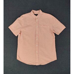 Portuguese Flannel Men's Big Square Seersucker Camp Shirt Large Coral Cotton